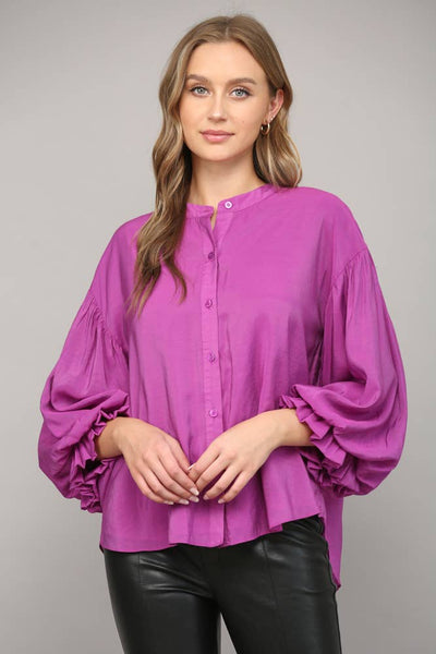 FATE - PUFF SLEEVE BUTTON DOWN SHIRT-Medium