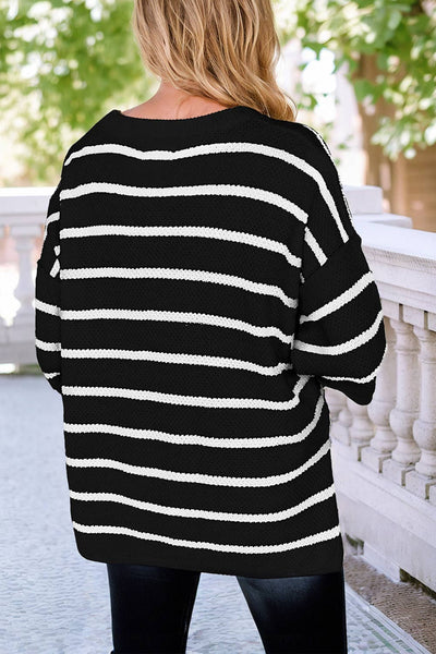 Sleeve Sweater Tee: Black Stripe / M