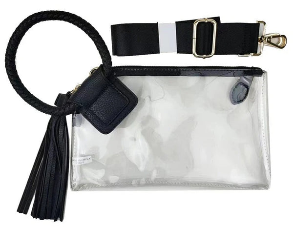 See Through Clear Cuff Handle Tassel Wristlet Clutch/Crossbody