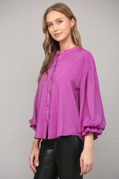 FATE - PUFF SLEEVE BUTTON DOWN SHIRT-Small