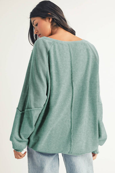 Pat - Waffle Knit Exposed Seam Raglan Sweatshirt: private label