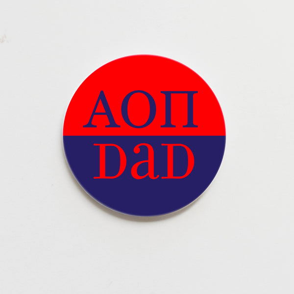 Good Vibez Collegiate (M&V Greek Designs) - Alpha Omicron Pi Dad Gameday Button - 2.25 inch: Orange/Navy