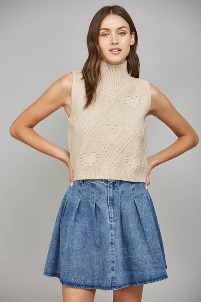 FATE - KNIT HIGH NECK SWEATER TANK:TAUPE / L