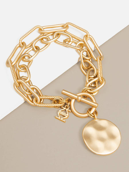 Gold Oval & Paper Clip Links Coin Bracelet