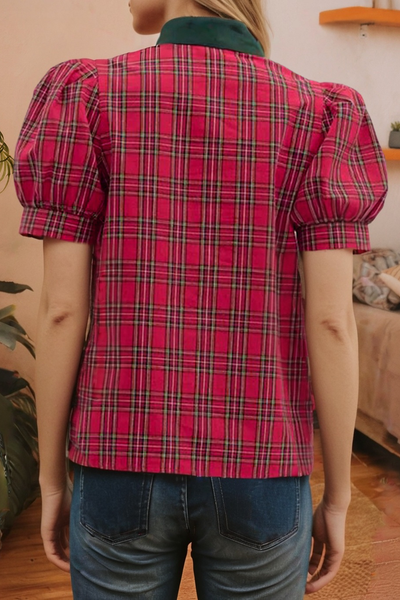 S-Lauren Plaid Print Blouse: Red / Private Label