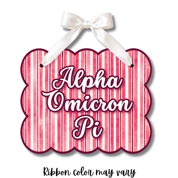 Alpha Omicron Pi Signature Stripe Door Hanger