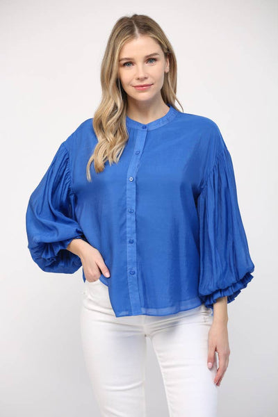 FATE - PUFF SLEEVE BUTTON DOWN SHIRT-Medium