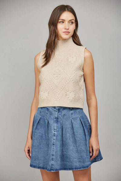 FATE - KNIT HIGH NECK SWEATER TANK:TAUPE / L