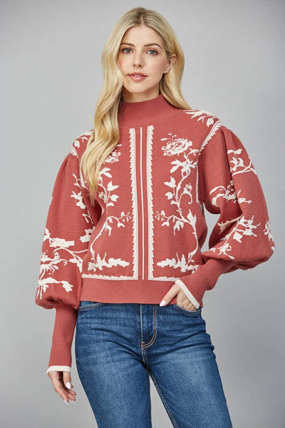 MOCK NECK SWEATER : RED BEAN / L