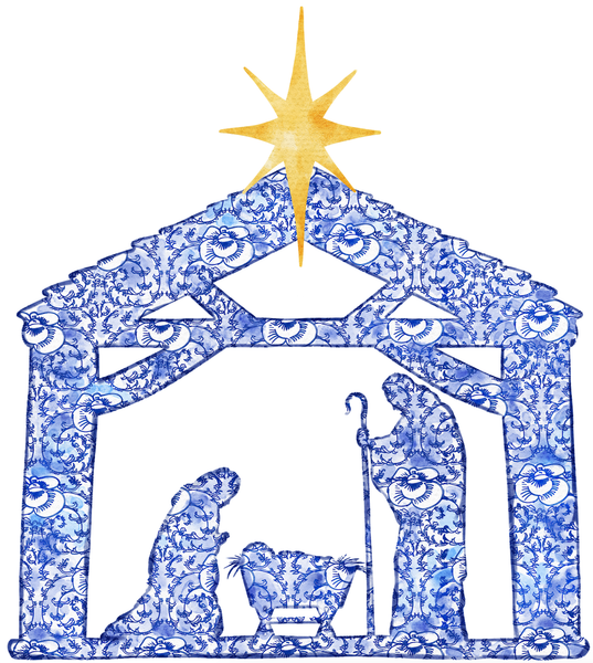 Front Porch Elegance - Nativity in Chinoiserie- Door Hanger: Yes- Please Include the Bow