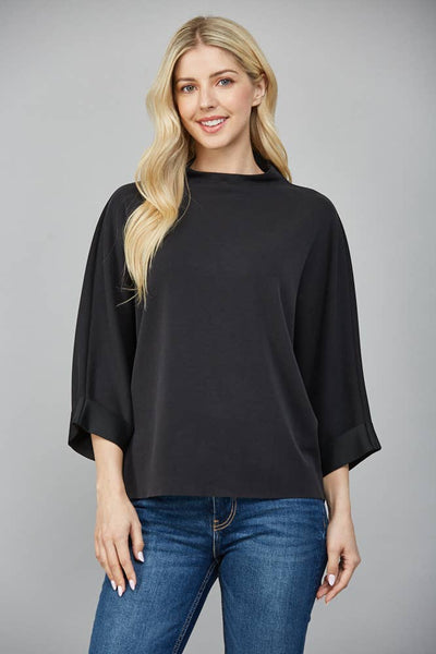 FATE - MODAL BLEND MOCK NECK: WASHED BLACK / S