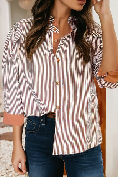 Callista - Mocha Striped Blouse: private lable