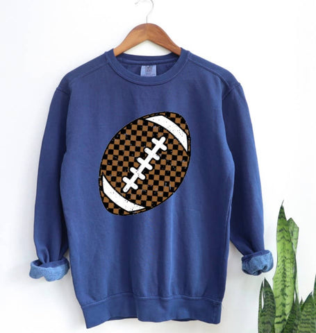 Preppy Distressed Checkered Football Sweatshirt: 2XL