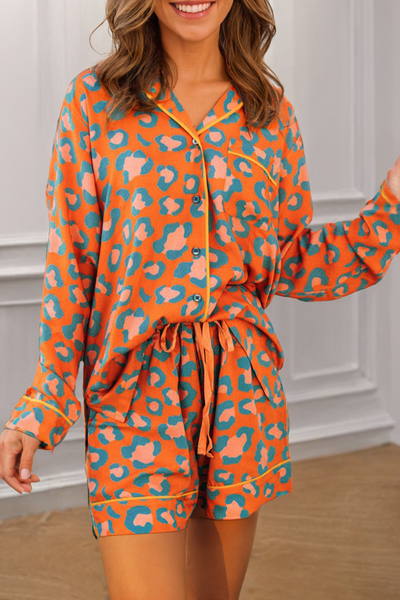 Leopard Print Pajama Set: Orange / L