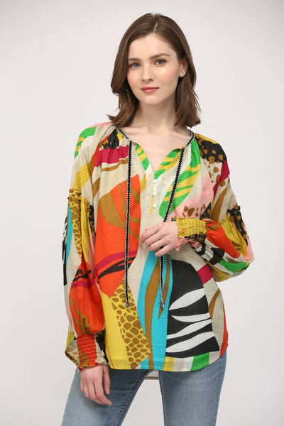 FATE - COTTON VOILE FRONT TIE NECK BLOUSE-MEDIUM