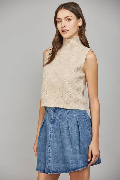 FATE - KNIT HIGH NECK SWEATER TANK:TAUPE / L