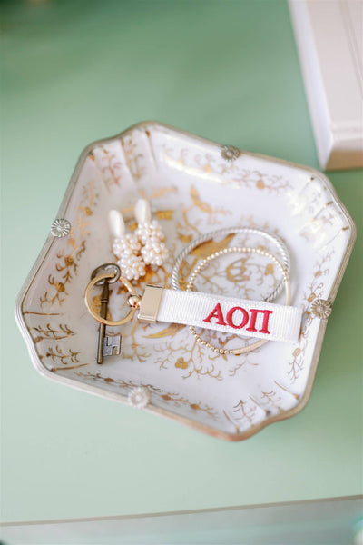 Gracefully Made Art - Alpha Omicron Pi Embroidered Keychain, Sorority