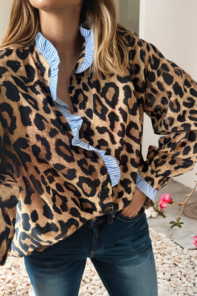 Lily Leopard Print Top: Brown / XL
