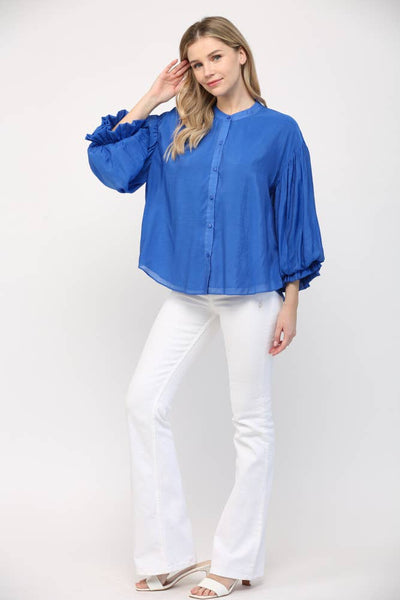 FATE - PUFF SLEEVE BUTTON DOWN SHIRT-Small