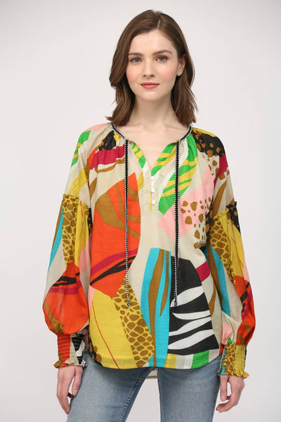 FATE - COTTON VOILE FRONT TIE BLOUSE-LARGE