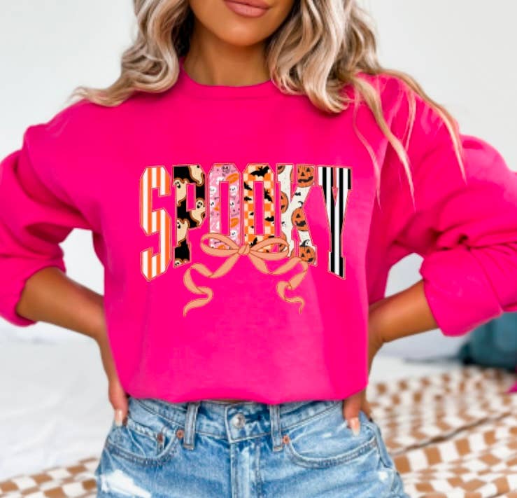 Preppy Spooky Bow Graphic Sweatshirt Halloween   : L