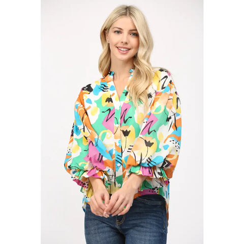 Abstract Print Bubble Blouse