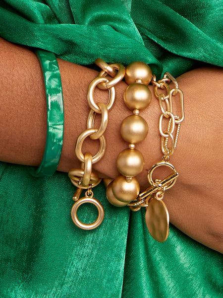 Gold Oval & Paper Clip Links Coin Bracelet