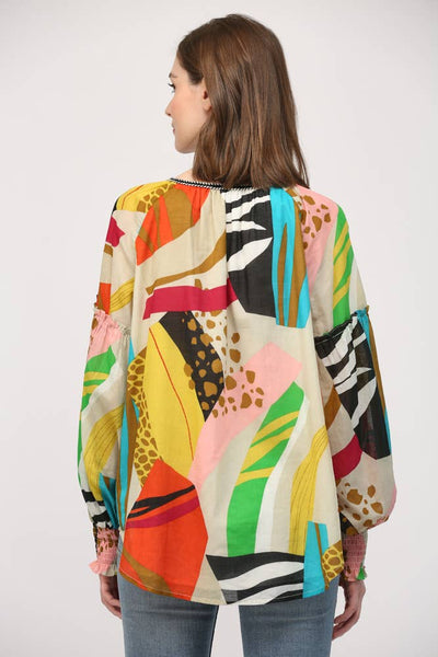 FATE - COTTON VOILE FRONT TIE NECK BLOUSE-MEDIUM