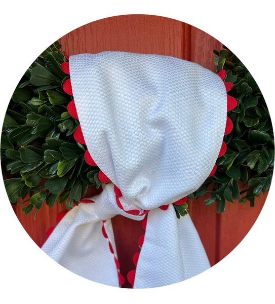 White Cotton Pique Sash with Trim: 54 inches / Red