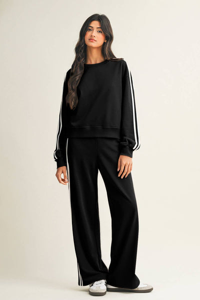 Rita - Striped Crewneck Pullover Set: private lable