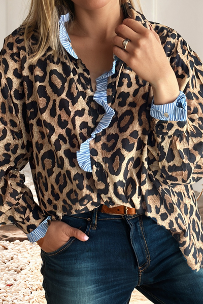 Lily Leopard Print Top: Brown / M