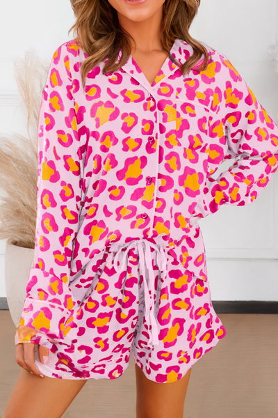 Leopard Print Pajama Set: Orange / M