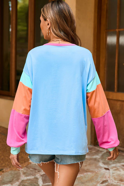 Patchwork Long Sleeve Loose Top/ L