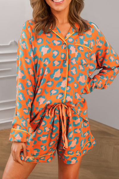 Leopard Print Pajama Set: Orange / M