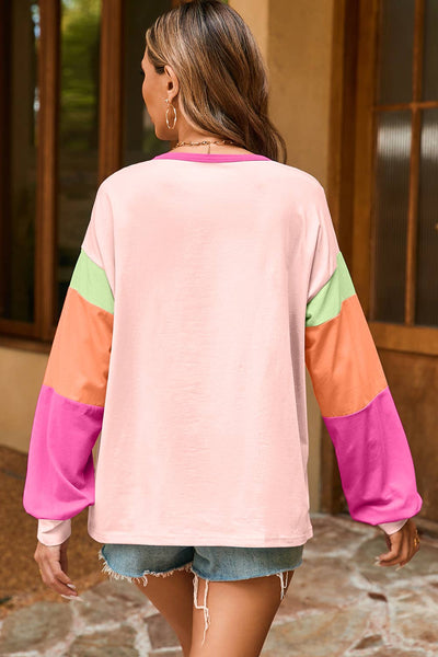 Patchwork Long Sleeve Loose Top/ L