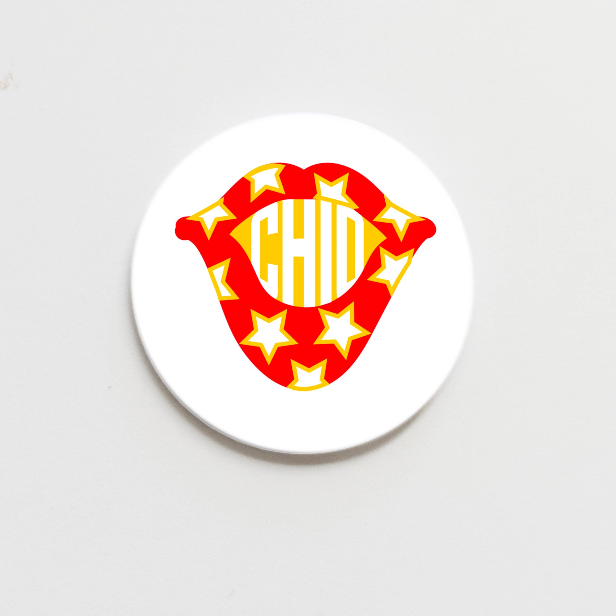 Good Vibez Collegiate (M&V Greek Designs) - Chi Omega Greek Lips Button - 1.50 inch