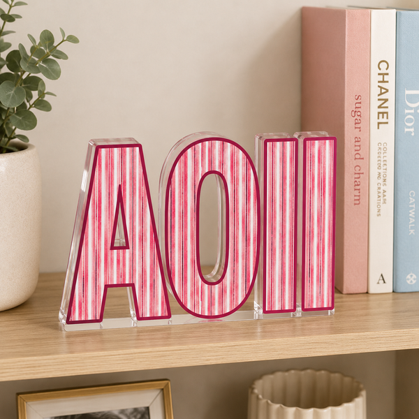 Alpha Omicron Pi Signature Stripe Acrylic Shelfie