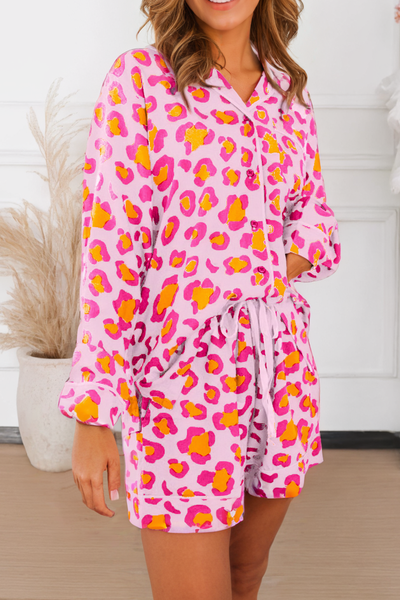 Leopard Print Pajama Set: Orange / M