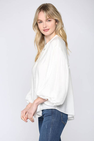 FATE - PUFF SLEEVE BUTTON DOWN SHIRT-Large