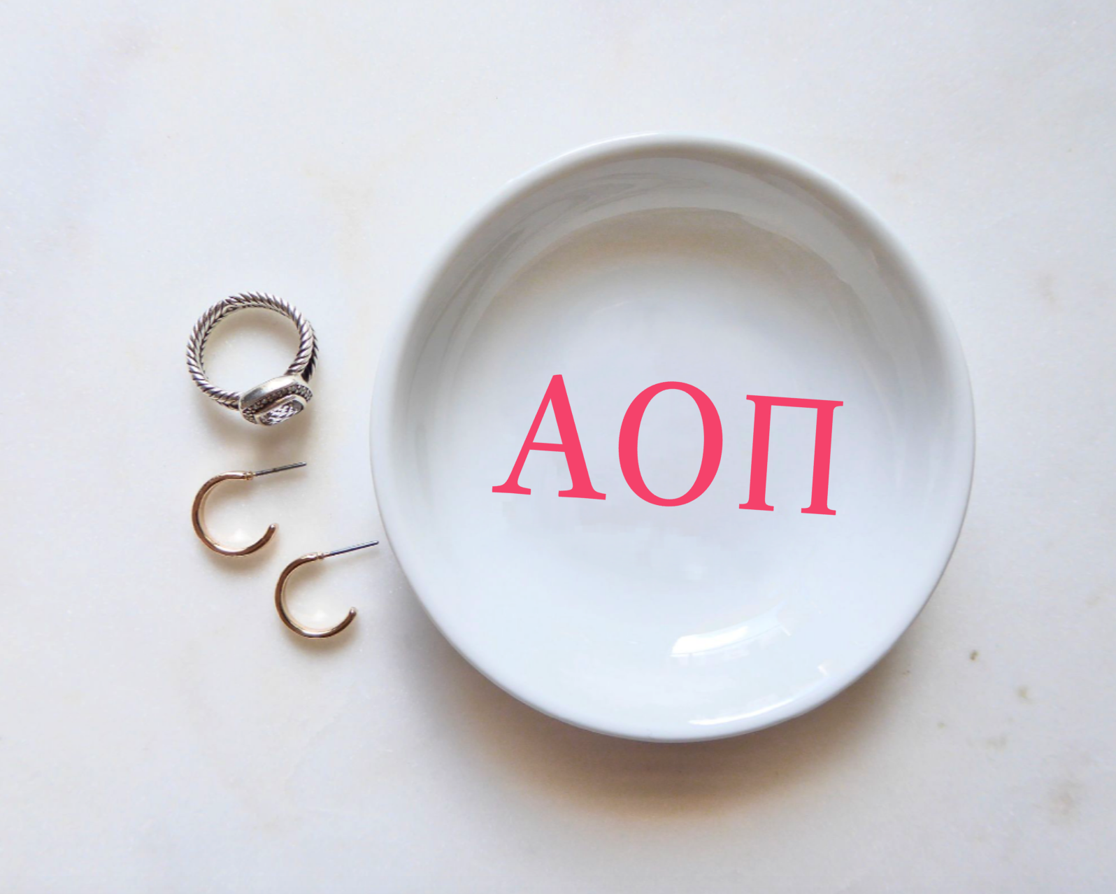 Alpha Omicron Pi Ring Dish / Alpha Omicron Pi Sorority Tray: Ambitious Pink