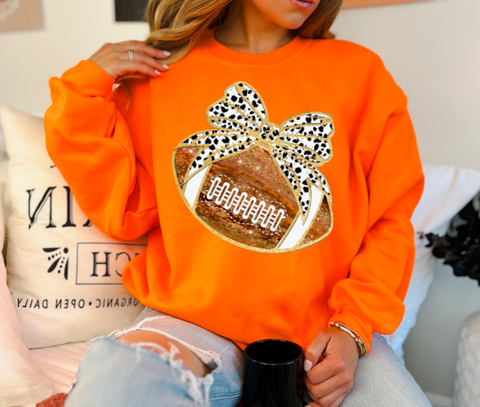 Faux Glitter Football Bow Sweatshirt Sports Fall : M