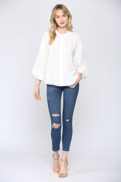FATE - PUFF SLEEVE BUTTON DOWN SHIRT-Medium