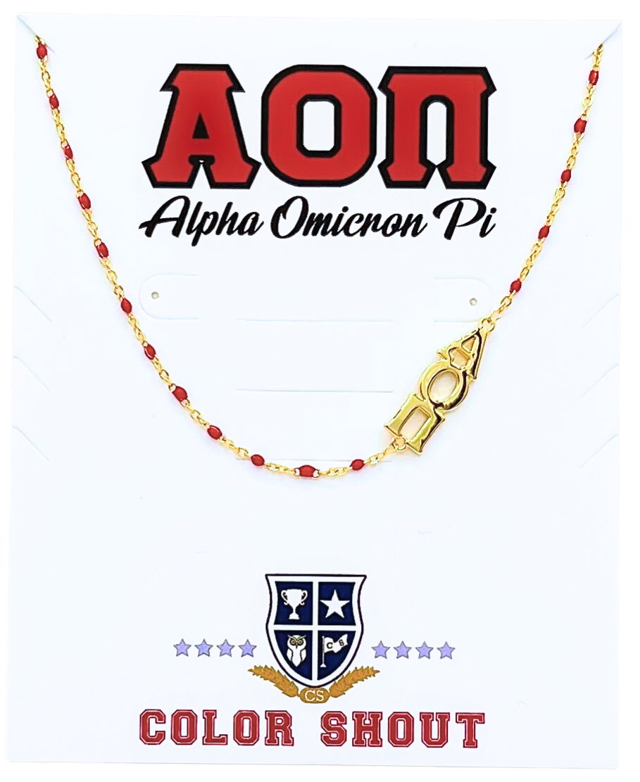 The Alpha Omicron Pi Necklace: Side Set ΑΟΠ Enamel Bead Necklace