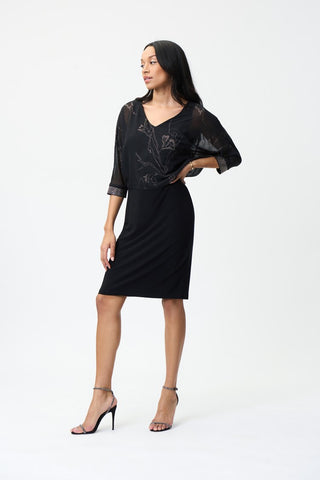 Layered Chiffon Dress With Three-Quarter Dolman Sleeves