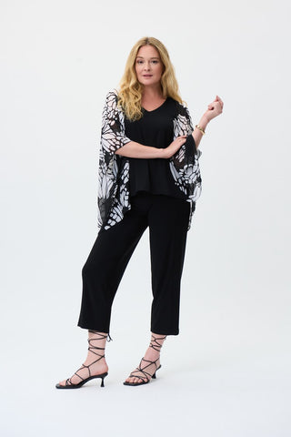 Butterfly Print Chiffon Poncho - Black and Cream