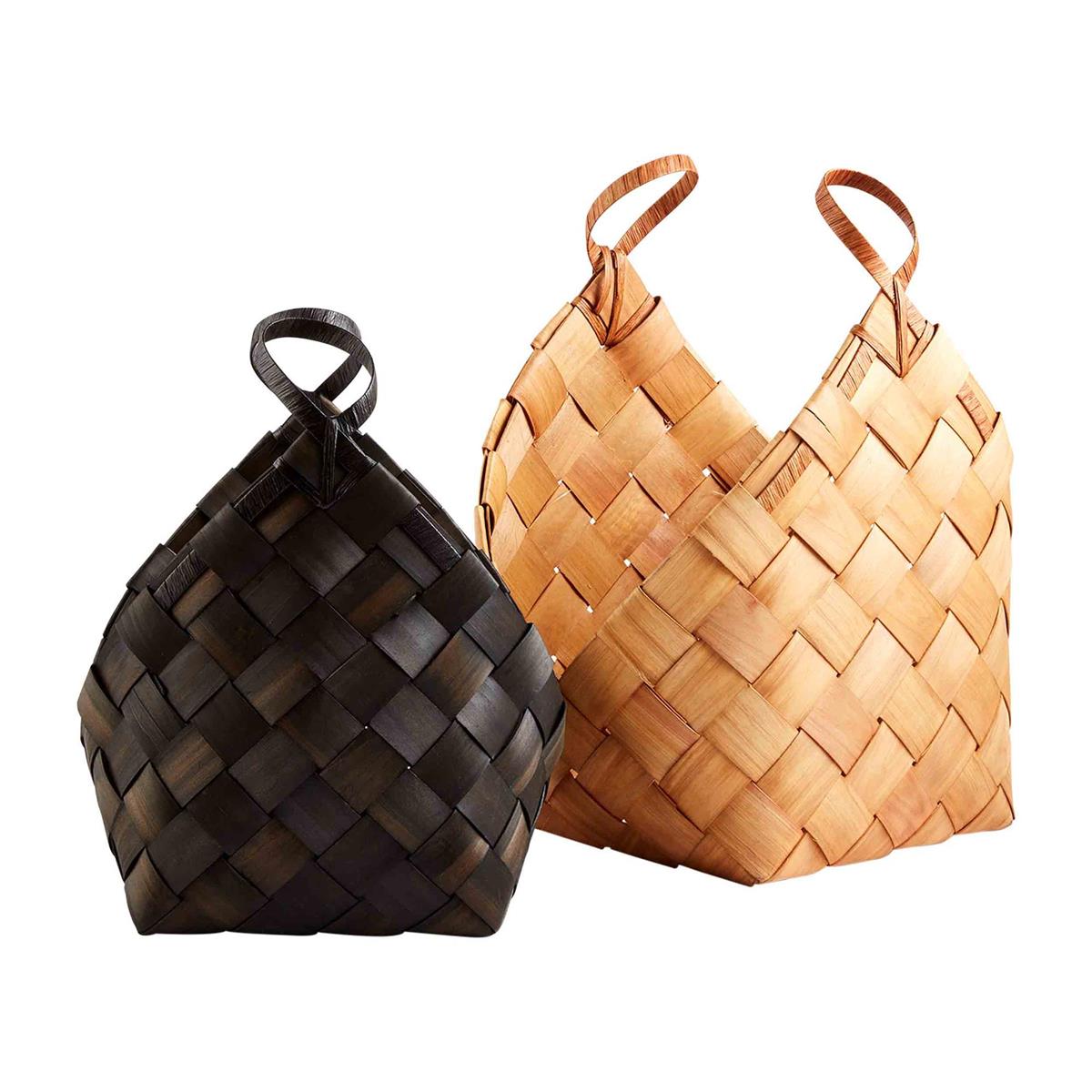 BLACK/NATURAL WOVEN WOOD BASKET SET