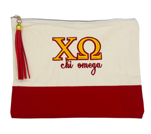 Chi Omega Embroidered Greek Letter Pouch