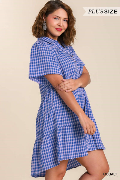 Cobalt and Pink Check Dress