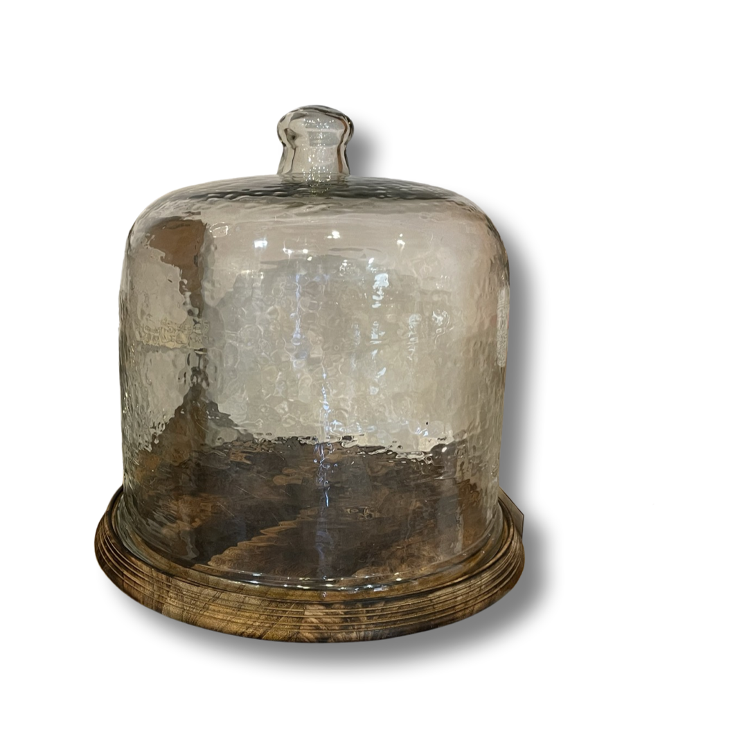 Glass Cloche with Wood Tray Base