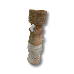 large wood and white candlestick